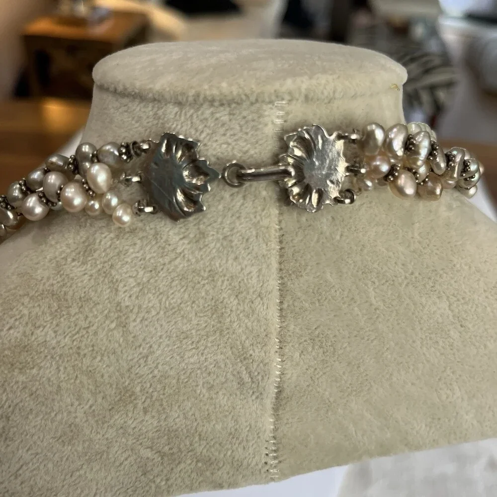 Artisan 28” 3 Strand Pastel Freshwater Pearl‎ Sterling Silver Clasp Necklace